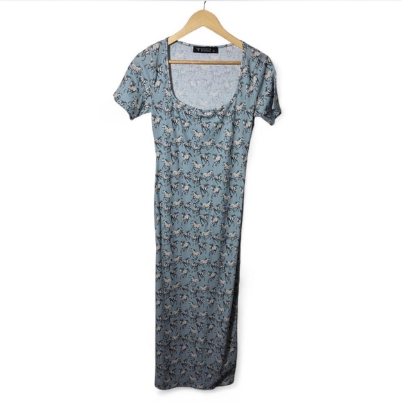 Lucky & Blessed Horse Dress Maxi Dress Small Ribbed Scoop Neck Western Country - Picture 1 of 4
